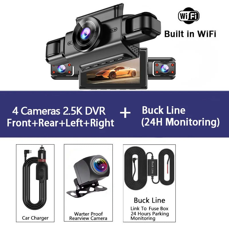 OMGO 360° 4CH WiFi Dash Cam – Ultra HD 2.5K Autokamera