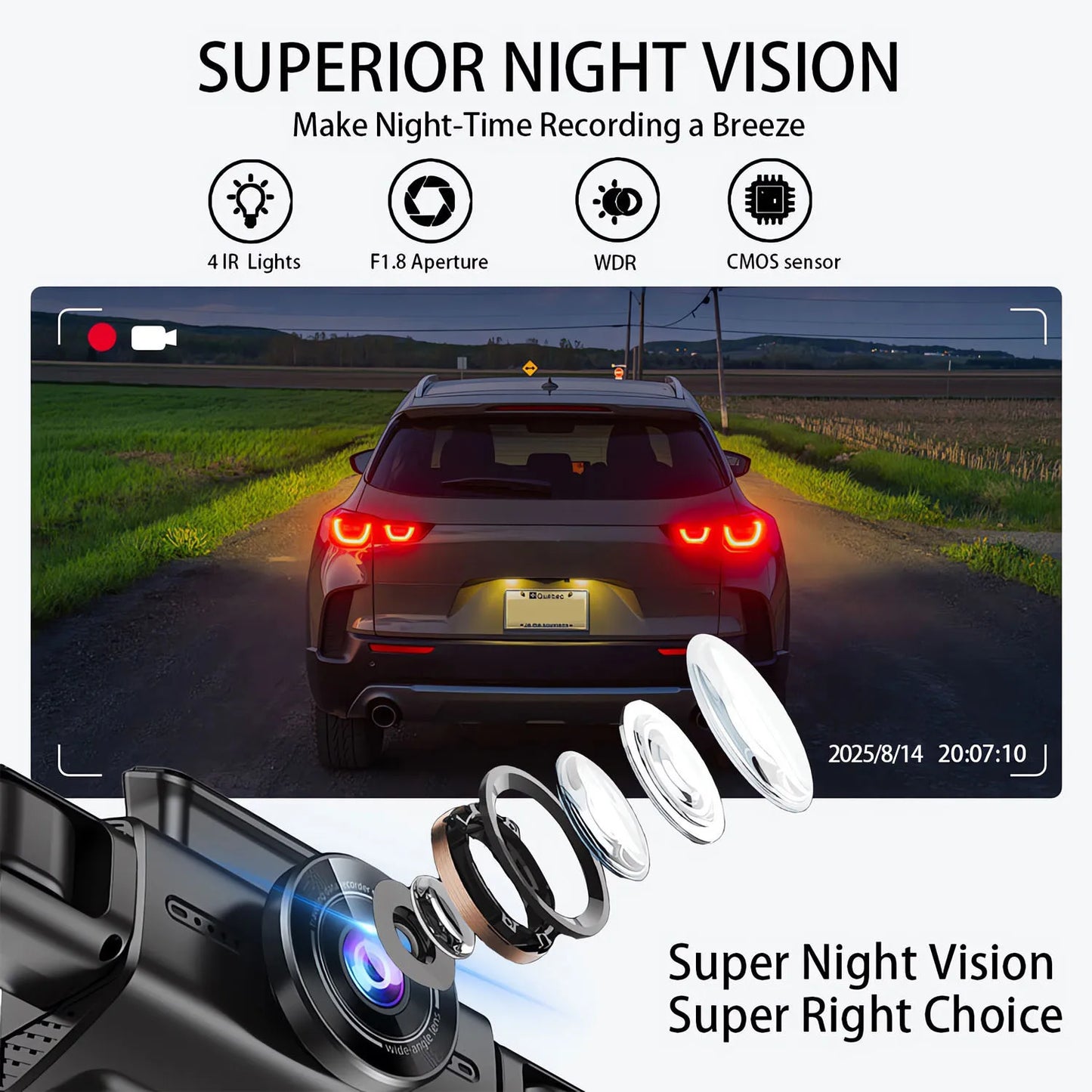 OMGO 360° 4CH WiFi Dash Cam – Ultra HD 2.5K Autokamera