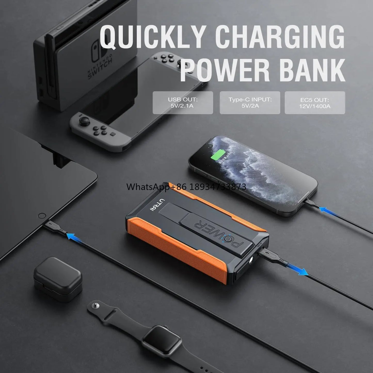 Ezstyle Utrai Emergency Jump Starter – 2000A 12V mit LED-Taschenlampe und Power Bank Funktion