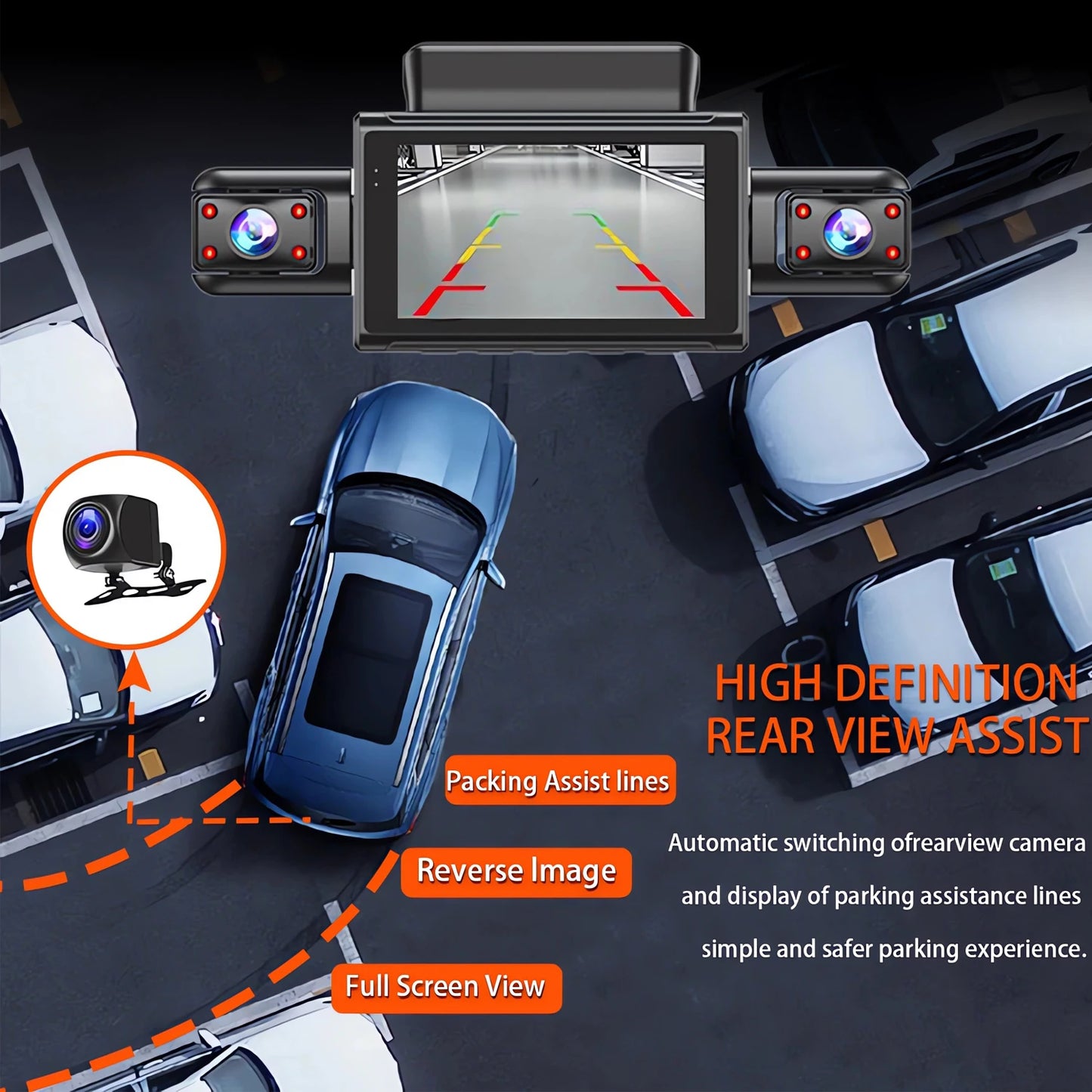 OMGO 360° 4CH WiFi Dash Cam – Ultra HD 2.5K Autokamera