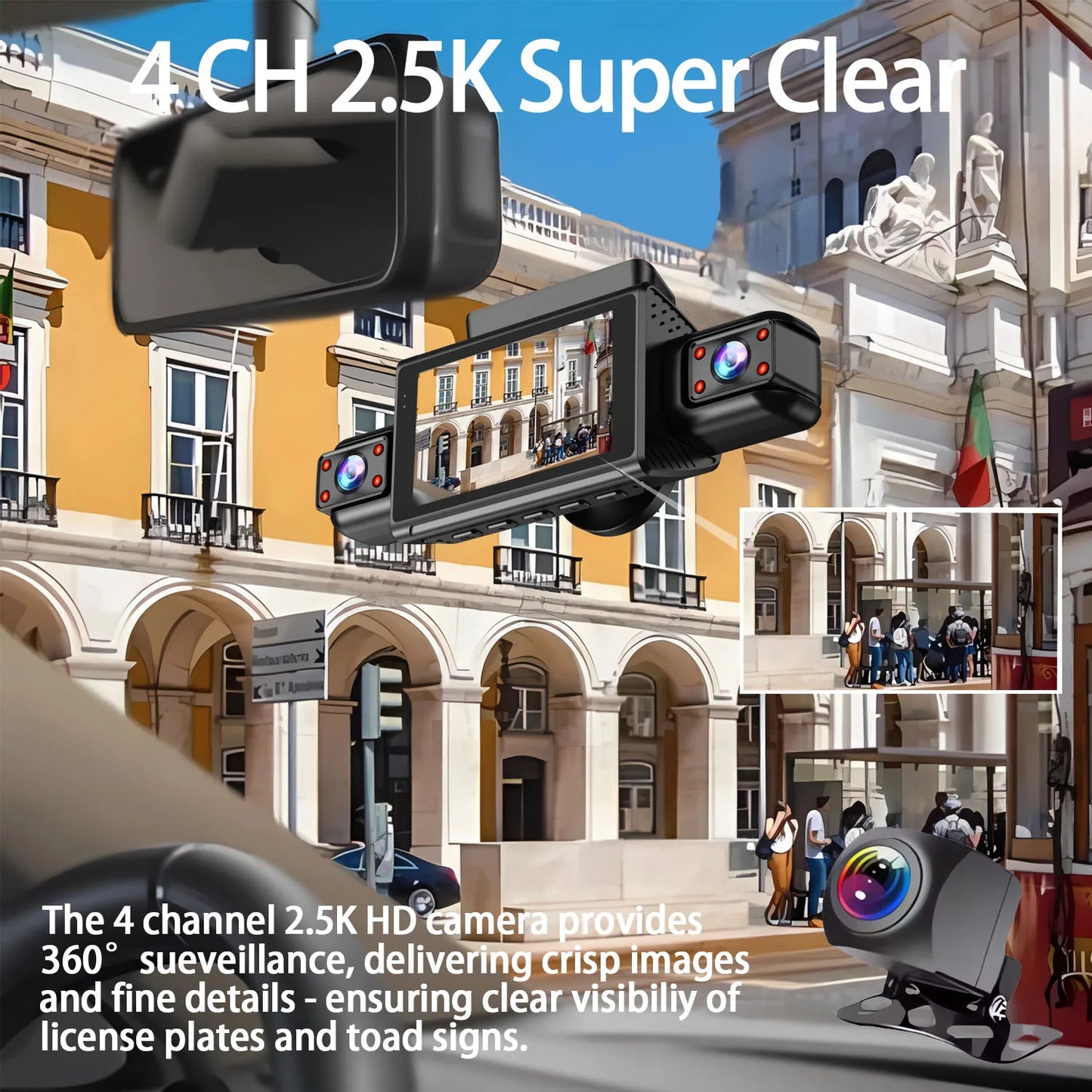 OMGO 360° 4CH WiFi Dash Cam – Ultra HD 2.5K Autokamera