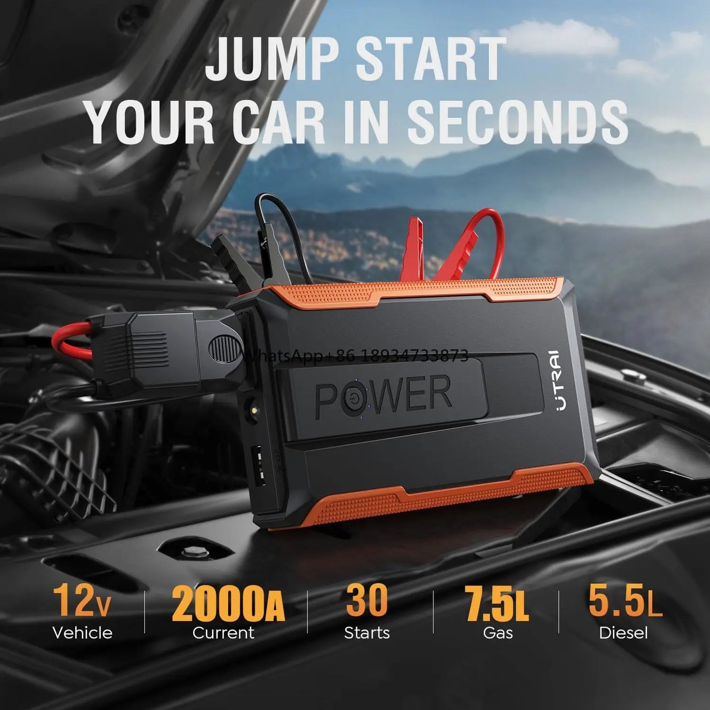 Ezstyle Utrai Emergency Jump Starter – 2000A 12V mit LED-Taschenlampe und Power Bank Funktion